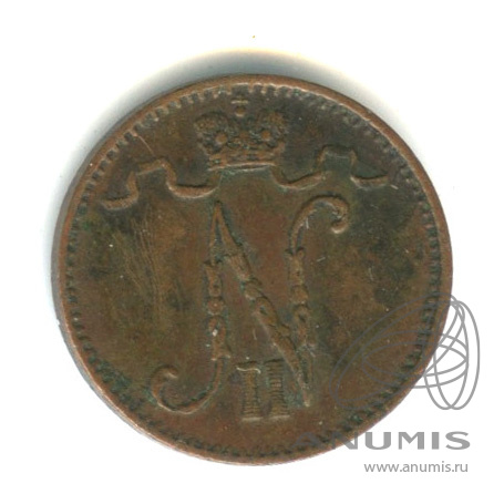 1 пенни 1905 — Для Финляндии. Вензель Николая II