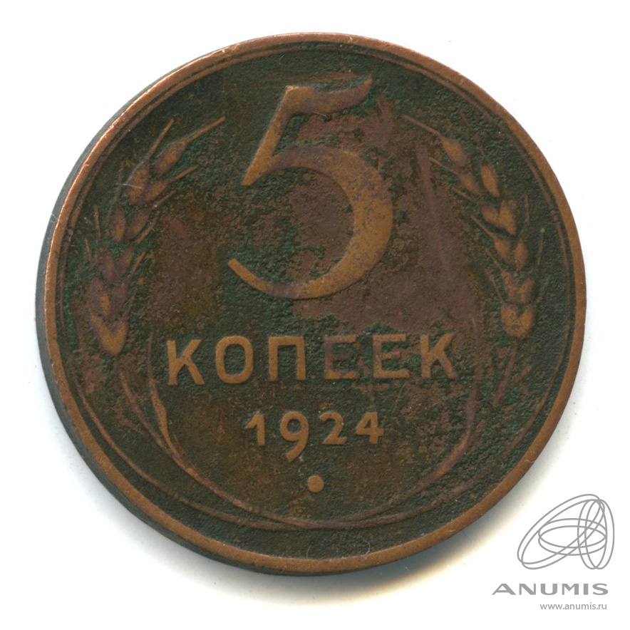 5 копеек 1924 — Гурт гладкий. На Николаевском кружке. Земной шар выпуклый (Земной шар плоский)