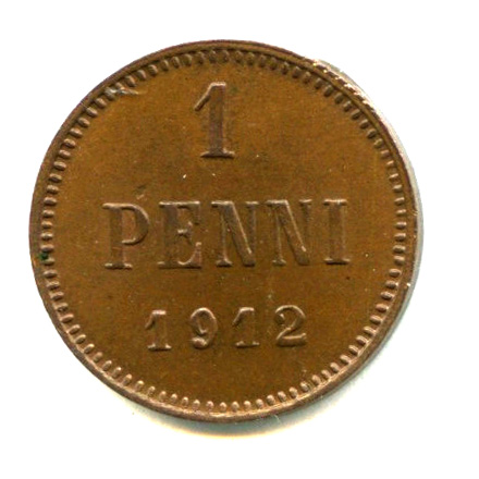 1 пенни — Для Финляндии. Вензель Николая II 1912
