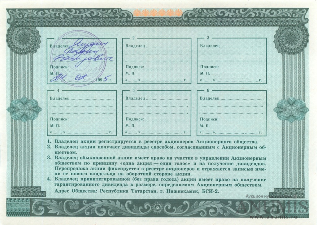 Право на управление обществом и получением дивидендов. Республика Татарстан в 1994.