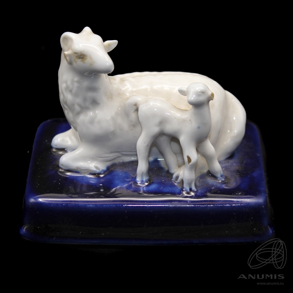 Крышка от шкатулки фарфоровая «Овечки». Францъ Гарднеръ в Вербилках ...