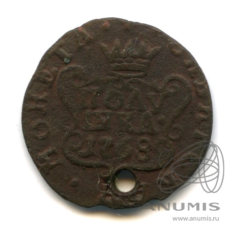 Полушка (¼ копейки) 1768 КМ — (¼ копейки) - Вензель Екатерины II, Сибирь КМ. Отверстие