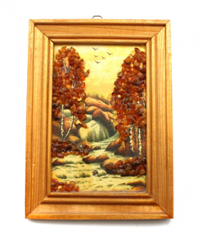 Картина «Пейзаж», в рамке. 10×14 см. Вставка: янтарь