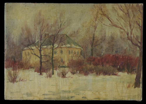 Картина «Пейзаж». Масло, картон. Размер 16×23 см 1950