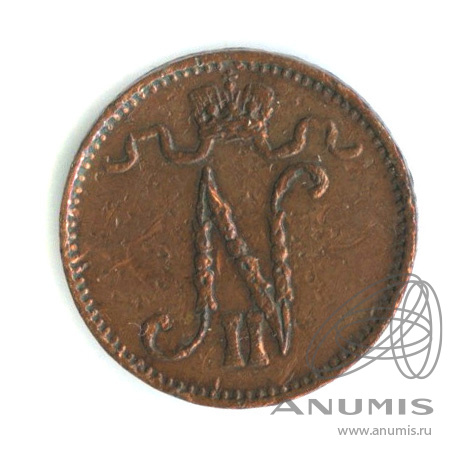 1 пенни 1909 — Для Финляндии. Вензель Николая II