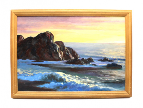 Картина «У черных камней». 32×23 см. Масло, холст. В рамке
