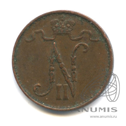 1 пенни 1911 — Для Финляндии. Вензель Николая II