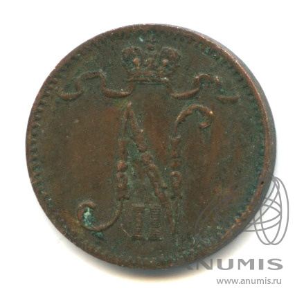 1 пенни 1912 — Для Финляндии. Вензель Николая II