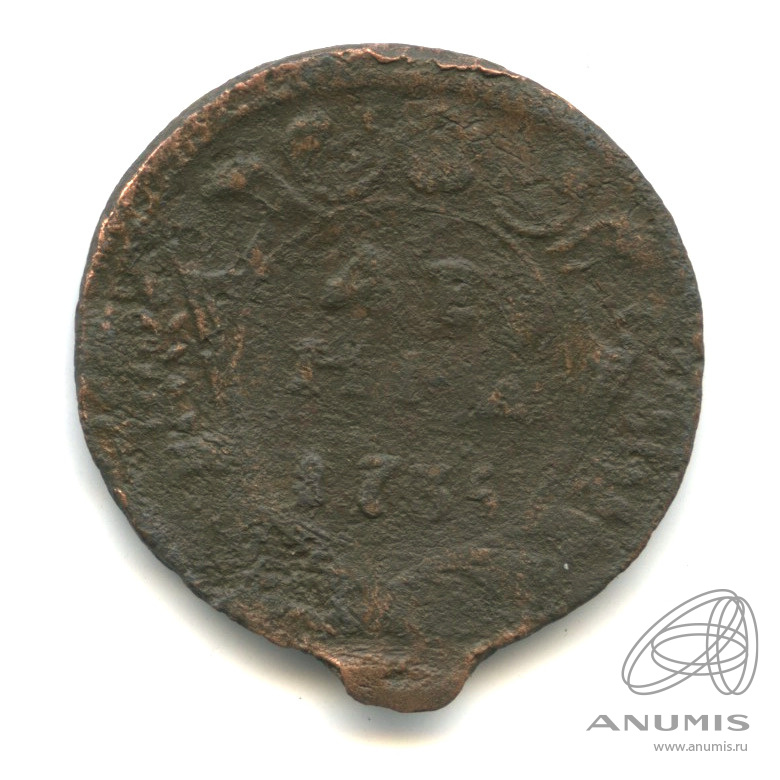 Деньга (½ копейки) 1735 — (½ копейки) - Орел 1730 г. Двойной удар (Орел 1730 г.)