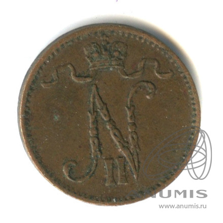 1 пенни 1909 — Для Финляндии. Вензель Николая II