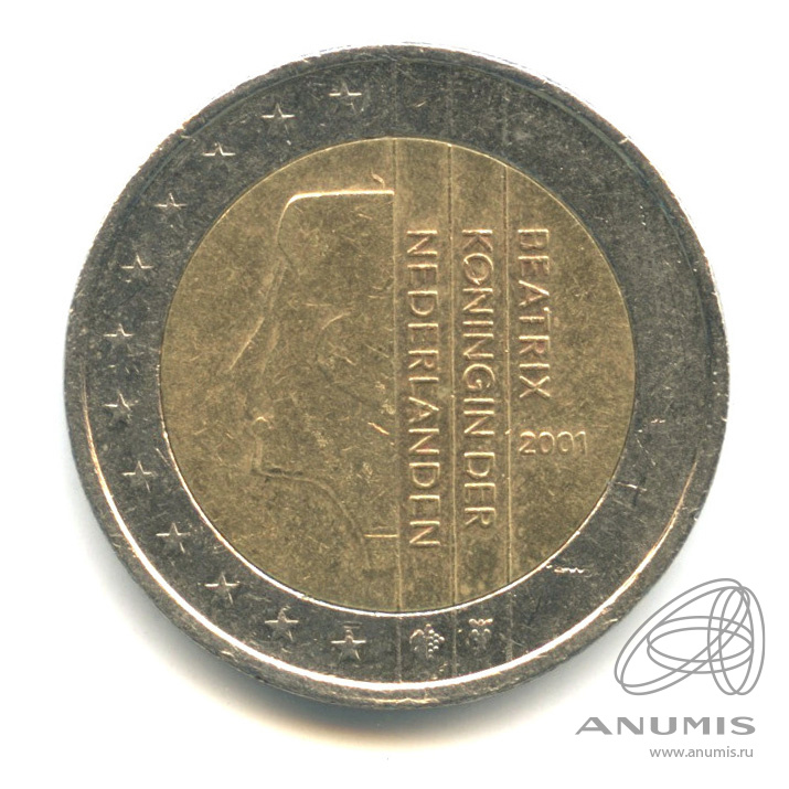 Монета 2 евро 2001 года. 2 Евро Нидерланды 2001. Евро 2001 год