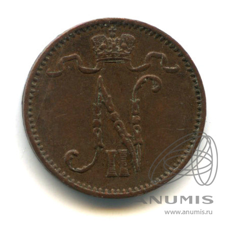 1 пенни 1909 — Для Финляндии. Вензель Николая II