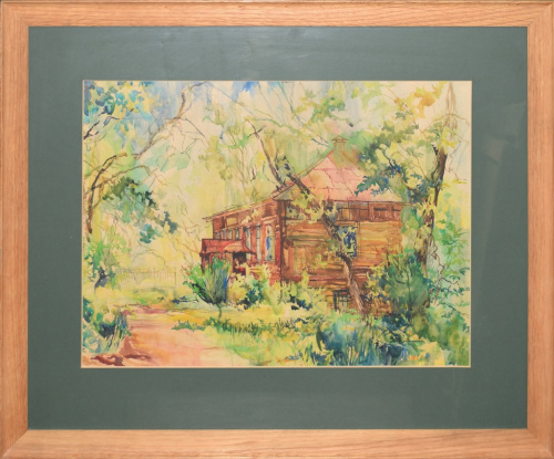 Картина «Пейзаж». Акварель, бумага. Размер 54×65 см. В раме под стеклом