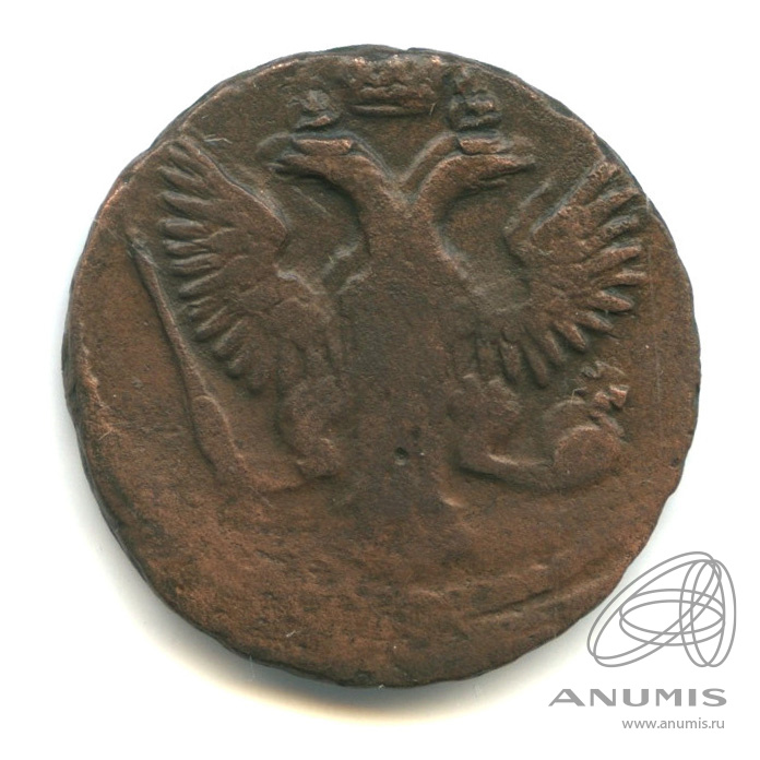 Деньга (½ копейки) 1747 — (½ копейки) - Орел 1744 г. Двойной удар, сдвоенность орла (Орел 1744 г.)