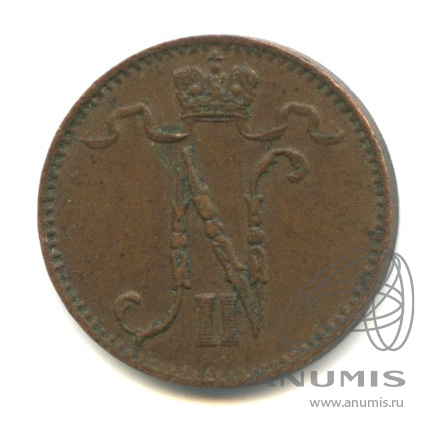 1 пенни 1909 — Для Финляндии. Вензель Николая II