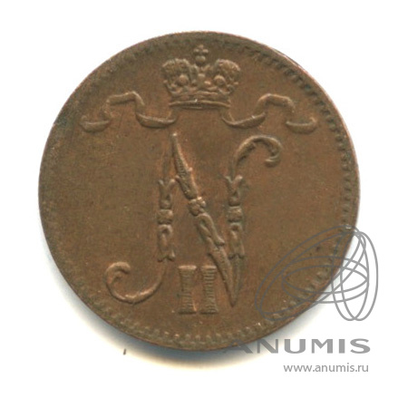 1 пенни 1916 — Для Финляндии. Вензель Николая II
