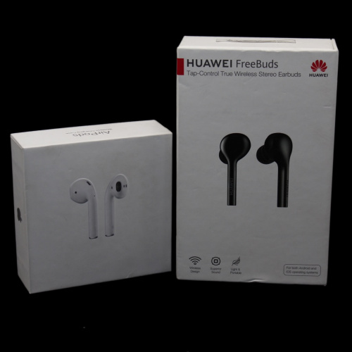 Лот наушников «AirPods» (реплика) и «HUAWEI», в упаковках, с руководством. 2 шт