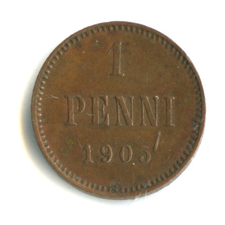 1 пенни — Для Финляндии. Вензель Николая II 1905