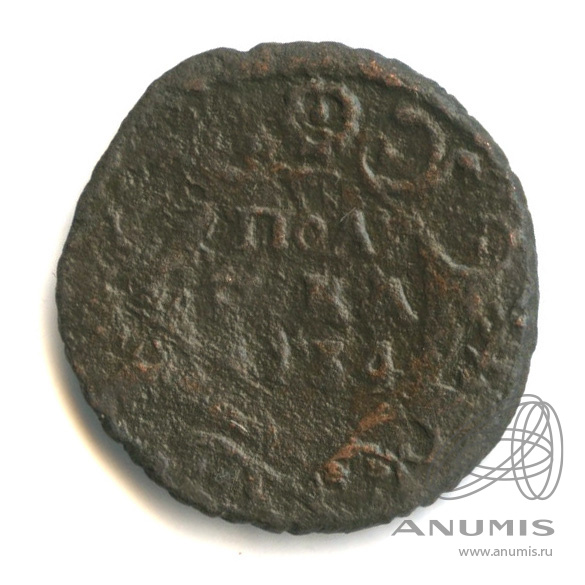 Полушка (¼ копейки) 1734 — (¼ копейки) - Орел 1730 г. Перечекан на крестовой копейки (Орел 1730 г.)