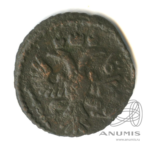 Полушка (¼ копейки) 1734 — (¼ копейки) - Орел 1730 г. Перечекан на крестовой копейки (Орел 1730 г.)