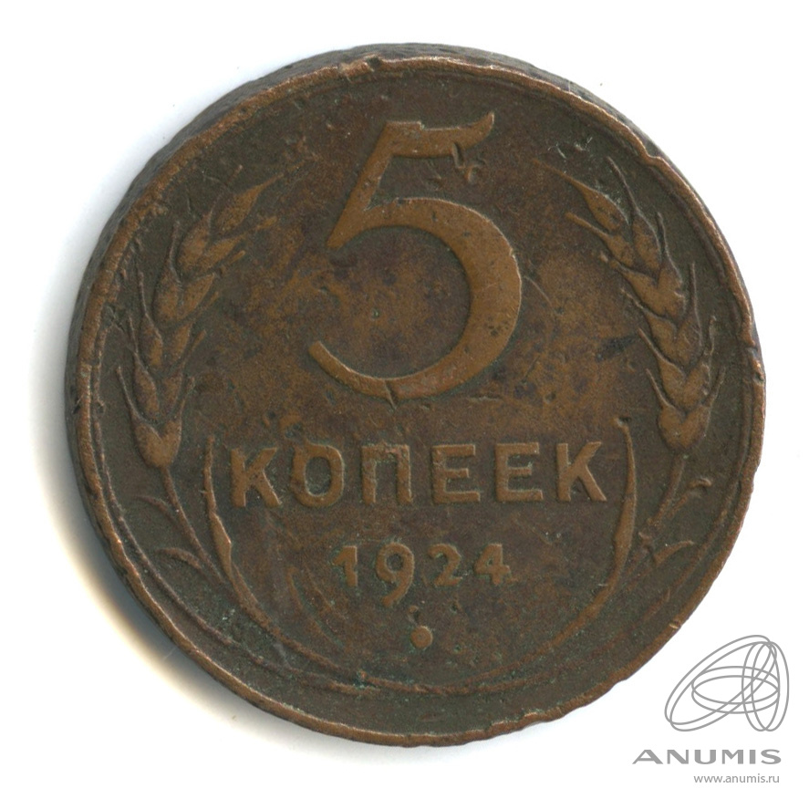 5 копеек 1924 — Гурт гладкий. На Николаевском кружке. Земной шар выпуклый (Земной шар плоский)