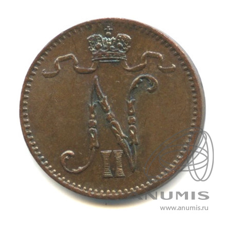 1 пенни 1909 — Для Финляндии. Вензель Николая II