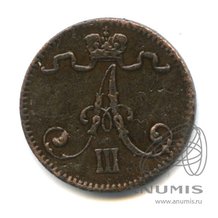 1 пенни 1888 — Для Финляндии. Вензель Александра III
