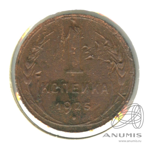 1 копейка 1925 — Гурт рубчатый. В холдере