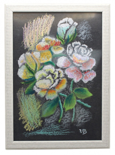 Картина «Цветы». Размер 23×32 см. Масляная пастель. В рамке