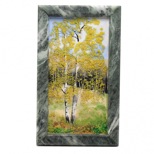 Картина с каменной крошкой, в рамке из натурального камня. Размер 24×14,5 см