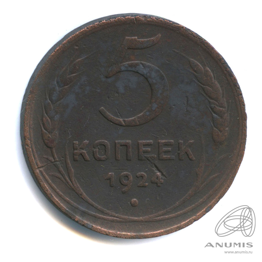 5 копеек 1924 — Гурт гладкий. На Николаевском кружке. Земной шар плоский (Земной шар плоский)