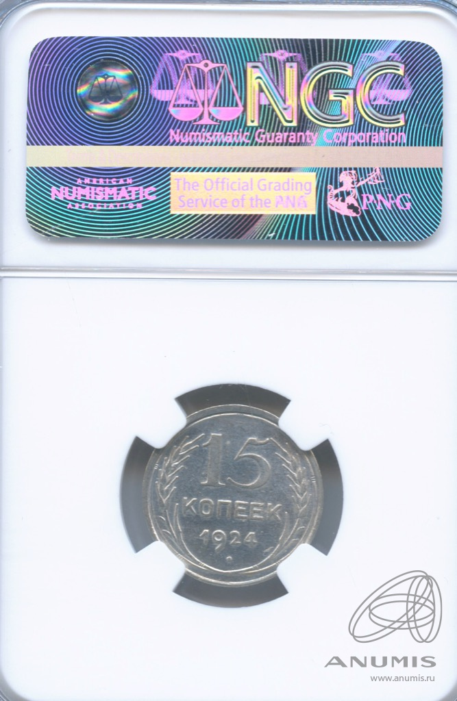 15 копеек 1924 — В слабе NGC AU Details