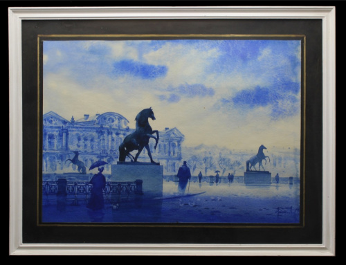 Картина «Конные статуи». Акварель, бумага. Размер 42,5×32 см. В деревянной рамке
