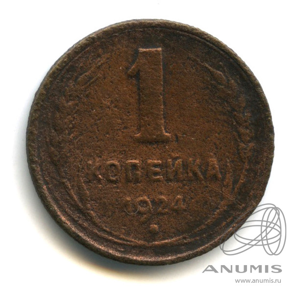 1 копейка 1924 — Гурт рубчатый. В холдере