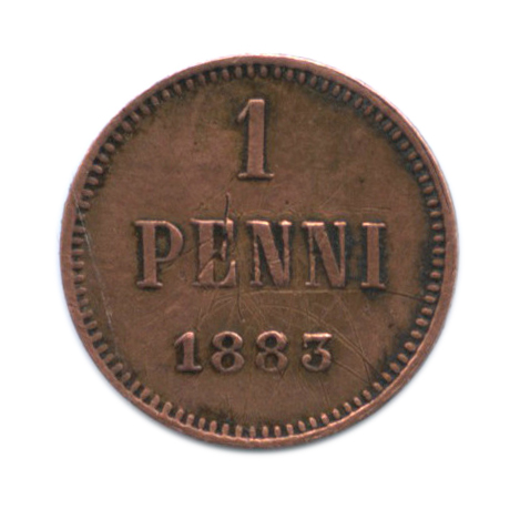 1 пенни — Для Финляндии. Вензель Александра III 1883