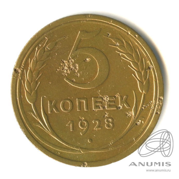 5 копеек 1928 — Венок 7 лент. Круговая надпись