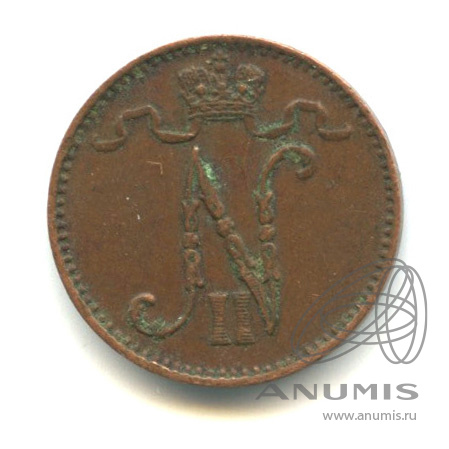 1 пенни 1909 — Для Финляндии. Вензель Николая II