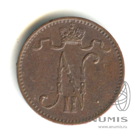 1 пенни 1909 — Для Финляндии. Вензель Николая II