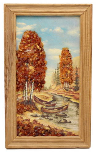 Картина «Пейзаж». Вставка: янтарь. Размер 22,5×14 см