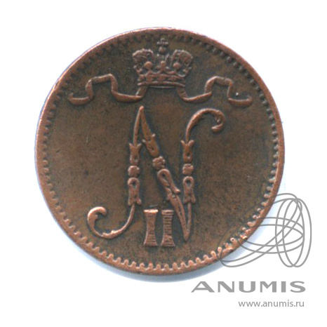 1 пенни 1909 — Для Финляндии. Вензель Николая II