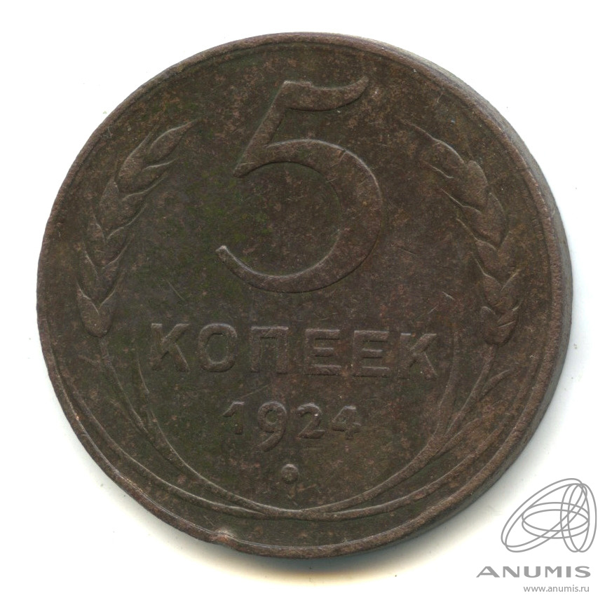 5 копеек 1924 — Гурт гладкий. На Николаевском кружке. Земной шар плоский (Земной шар плоский)