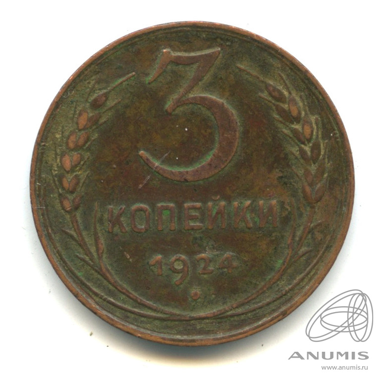 3 копейки 1924 — Гурт гладкий. На Николаевском кружке