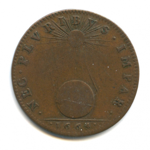 Жетон «NEC PLVRIBVS IMPAR». ⌀ 2,5 см. Редкий 1664