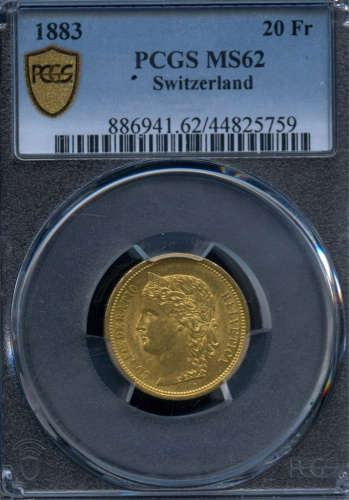 20 франков 1883. в слабе PCGS MS62