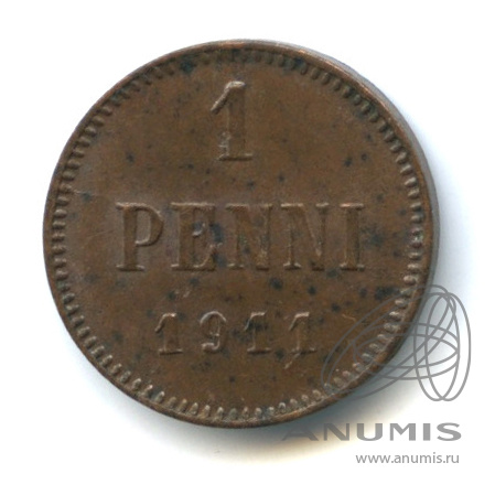 1 пенни 1911 — Для Финляндии. Вензель Николая II