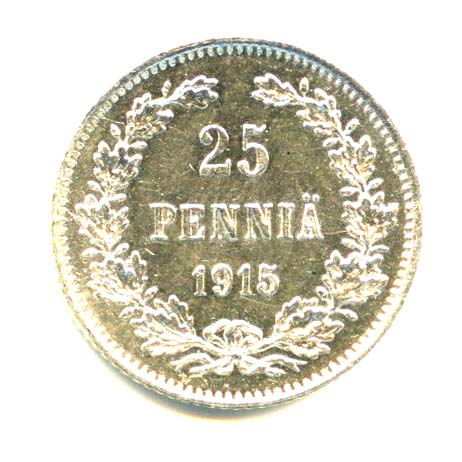 25 пенни — Для Финляндии — Яркий штемпельный блеск 1915 S