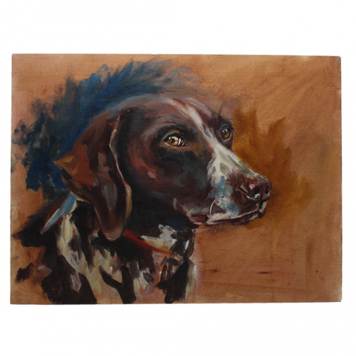 Картина «Охотничья собака». Краска. Холст на картоне. Размер 30×40 см
