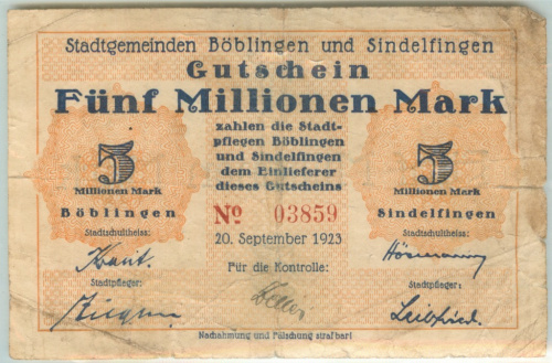 Нотгельд 5 000 000 марок. Германия (гросгельд) 1923