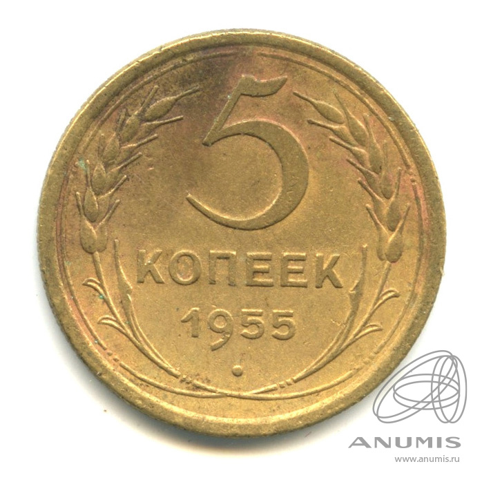 Монеты СССР 1956 года. Аукцион 3.5 бала надпись. 5 копеек 1955 года