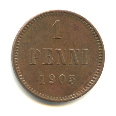 1 пенни — Для Финляндии. Вензель Николая II 1905